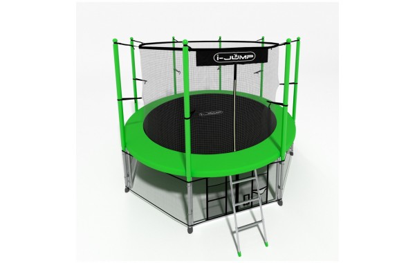 Батут i-Jump Classic 8FT 244 см с нижней сетью и лестницей зеленый 600_380