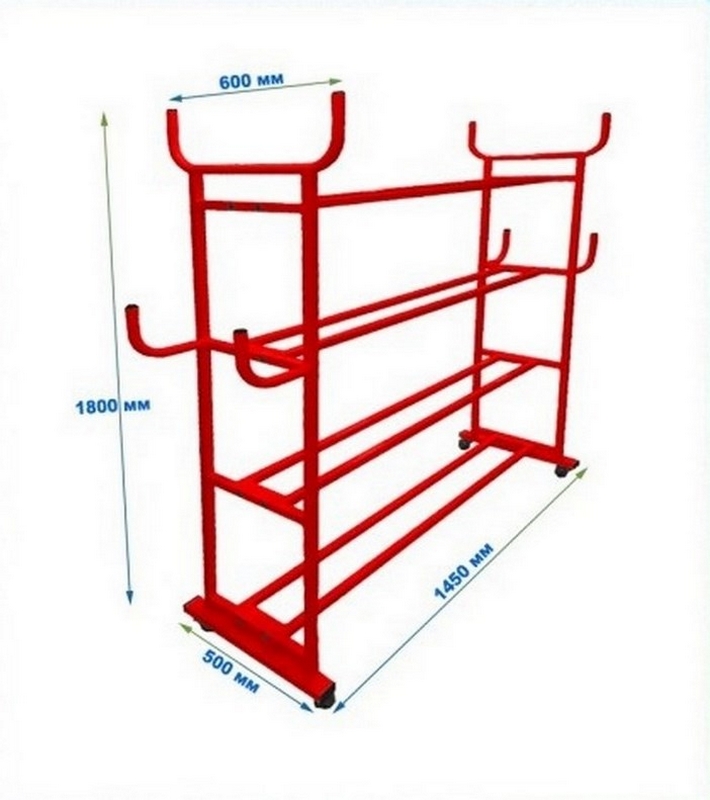 Стеллаж на колесиках для мячей-обручей-прыгалок разборный (цвет красный) Dinamika 710_800