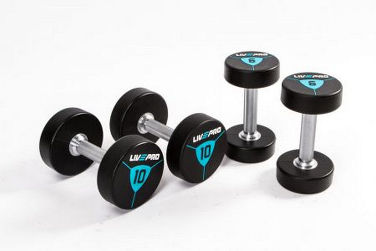 Гантели в уретане 18 кг Live Pro Premium Urethane Dumbbells LP8000-18 1200_800